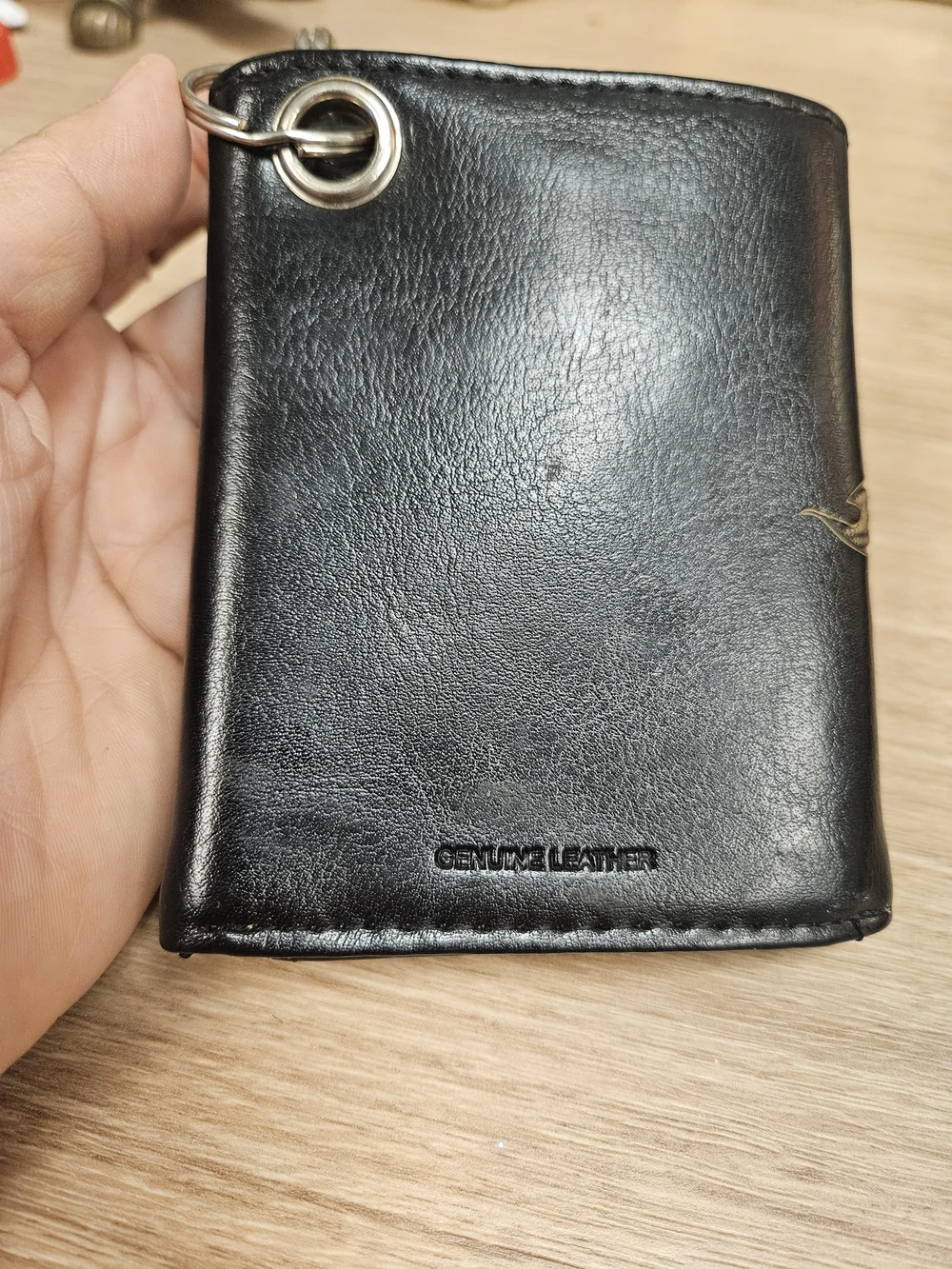 Black Skull Trifold Leather Wallet with Heavy Chain